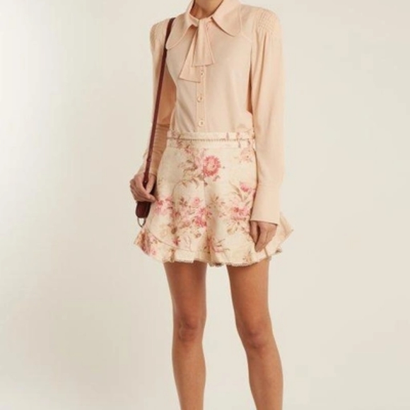 ZIMMERMAN Corsair Flutter Crochet-trimmed Floral-print Linen Short Size 2 - Picture 11 of 11